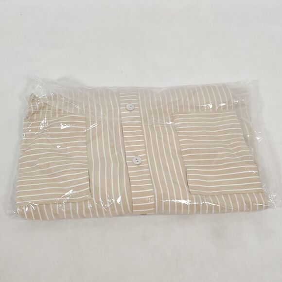 J Jill Button Front Safari Short Sleeve Shirt Women's Sz L Sandbar/White Striped - Picture 4 of 4